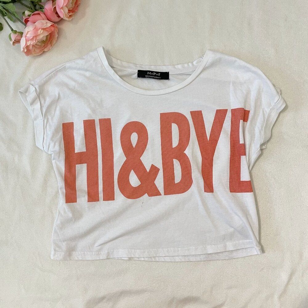 White and Coral Graphic Print Crop Top